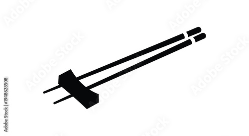 Black and white illustration of a pair of chopsticks with a chopstick rest