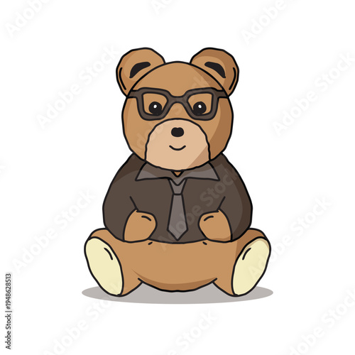 Cute Teddy Bear Wearing Glasses and Suit Cartoon Illustration