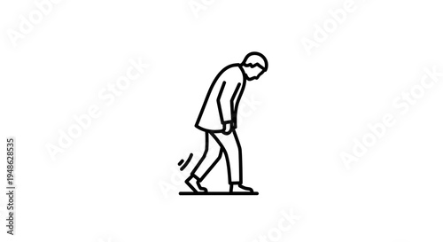 Tired Man Walking Slowly, Exhausted Person Icon, Fatigue and Stress Concept