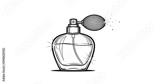 Vintage Perfume Bottle with Atomizer Spray, Elegant Glass Flacon, Retro Fragrance Design