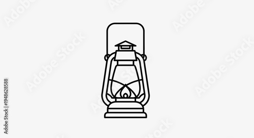 Vintage Oil Lantern Icon, Old Style Kerosene Lamp, Retro Lighting Symbol, Vector Illustration