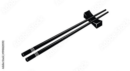 Black and white illustration of a pair of chopsticks and a chopstick rest