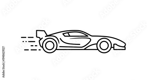 Speeding Sports Car Icon: Fast Racing Vehicle Silhouette, Dynamic Motion Lines