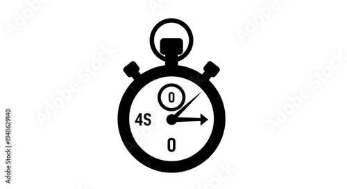 Stopwatch Icon Black Silhouette Isolated on White Background, Time Measurement Tool