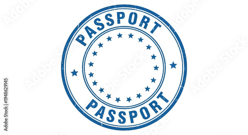 A circular passport stamp with stars and the word passport repeated