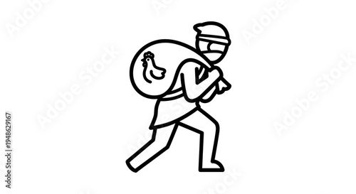 Thief carrying sack with chicken, illustration, crime, stealing poultry, cartoon style