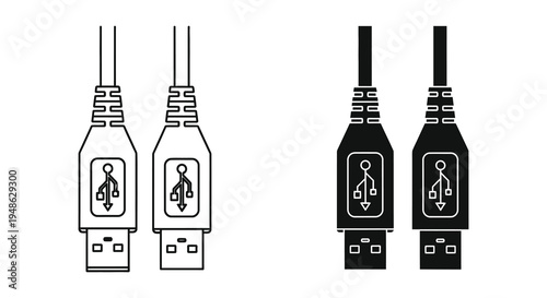 Four black and white illustrations of usb c connectors with varying detail