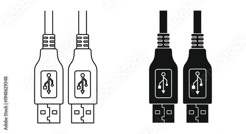 Two sets of usb cables shown in both white and black silhouettes