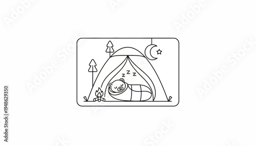 Cute Baby Bear Sleeping in Tent Under Starry Night Sky