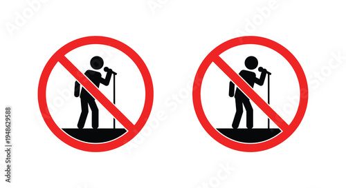 No singing or performing allowed prohibition signs featuring a singer with microphone