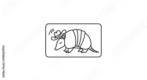 Cute Armadillo Wearing Cowboy Hat, Cartoon Style, Vector Illustration