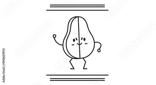 Cute Avocado Character Dancing and Waving, Kawaii Style