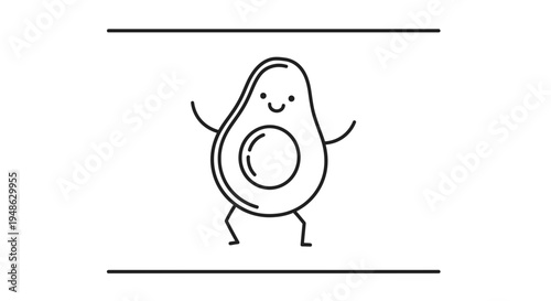 Cute Avocado Character Dancing, Happy Healthy Food Illustration
