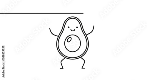 Cute Avocado Character Lifting Barbell, Healthy Lifestyle, Fitness, Funny Food Illustration