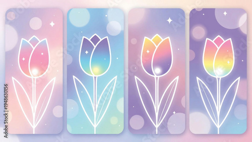 Pastel tulip flowers bookmark illustration