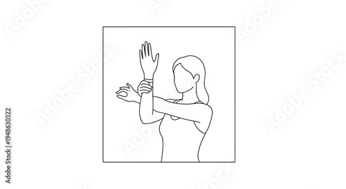 Woman stretching arm and wrist for flexibility and pain relief, exercise illustration