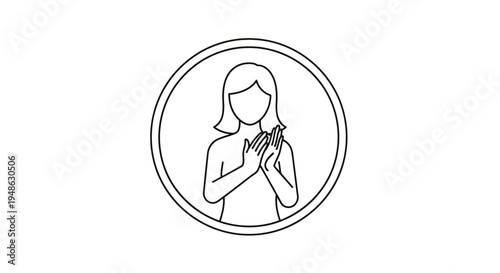 Woman Clapping Hands in Circle Icon, Applause Gesture, Appreciation Symbol, Positive Feedback