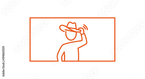 Waving Cowboy Hat Icon: Friendly Greeting, Western Style, Simple Line Art