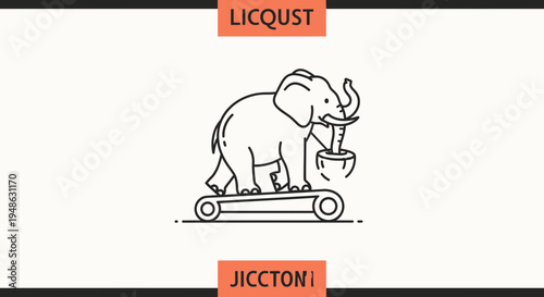Whimsical Elephant on Treadmill, Carrying Pot, Line Art Illustration