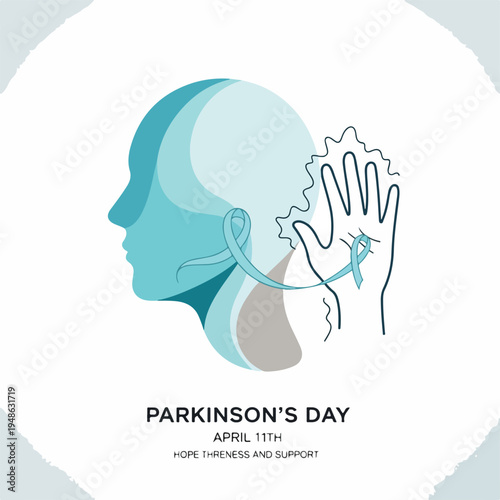An illustration for Parkinson's Day featuring a head and a hand