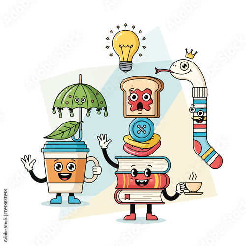 Animated cartoon image with various characters