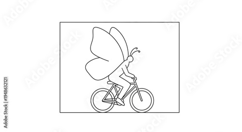 Surreal Butterfly Person Cycling with Large Wings, Whimsical Transformation Concept