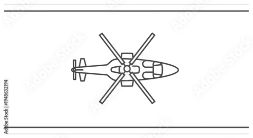 Top View Outline Icon of a Helicopter with Rotor Blades and Tail Rotor