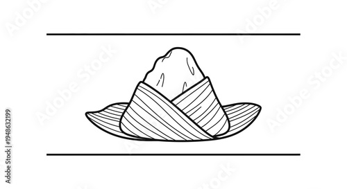 Traditional Chinese Zongzi food wrapped in bamboo leaves, isolated on white background, line art illustration