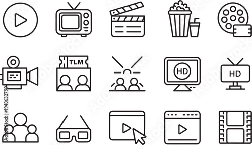 Cinema and Movie Icons Set for Entertainment and Media Projects