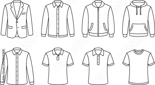 Fashion Clothing Set Vector Icons Collection of Menswear Apparel