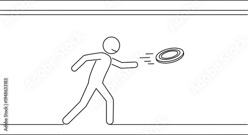 Stick figure throwing a frisbee, motion lines, outdoor activity, fun, leisure, sport
