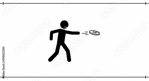 Stick figure throwing a frisbee, outdoor activity, summer fun, action shot