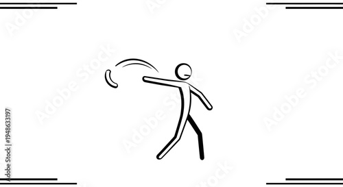 Stick figure throwing boomerang, cartoon style, white background