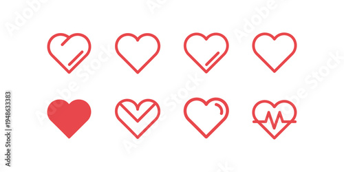collection of heart symbol logo designs with line style, with white background