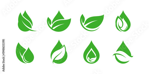 Green leaf logo collection isolated on light background. Eco friendly nature vector icons for organic branding and sustainable business design.