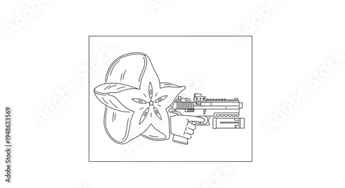Star Fruit Character Holding a Futuristic Gun, Cartoon Style