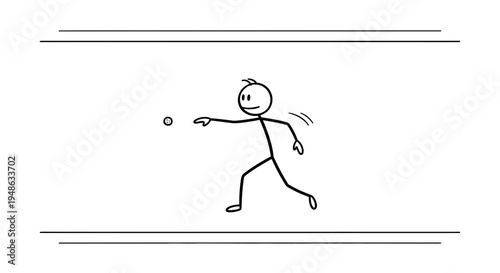 Stick figure throwing a ball, motion blur, action, sport, game, fun, simple drawing