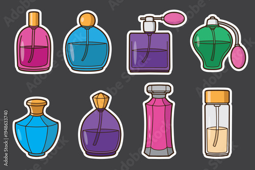set of perfume good for sticker, badge, element design, print design, etc