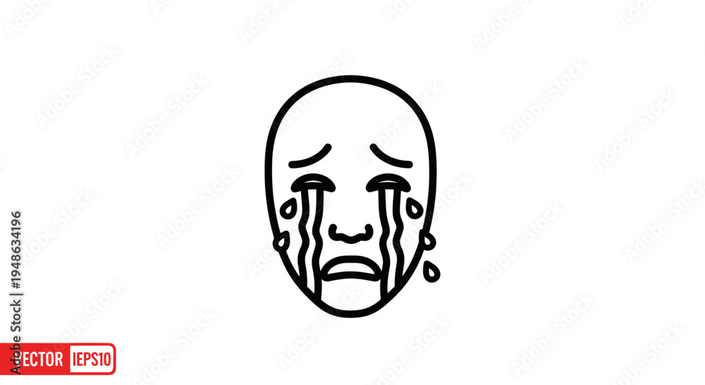 Fototapeta premium Sad Face Icon Crying Tears, Emotional Expression, Grief, Sadness, Distress, Vector Art