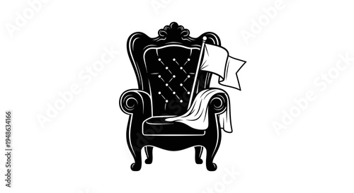 Royal Throne Chair with Flag, Symbol of Power and Victory