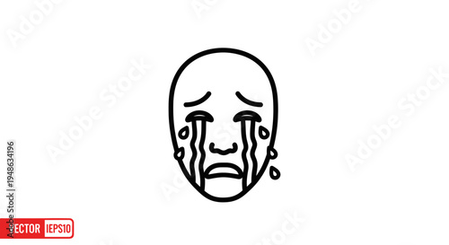 Sad Face Icon Crying Tears, Emotional Expression, Grief, Sadness, Distress, Vector Art
