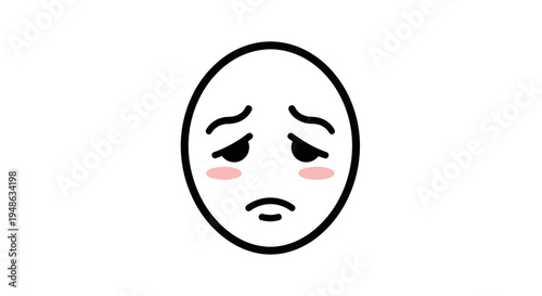 Sad face emoji with blush, feeling embarrassed or shy, simple line drawing