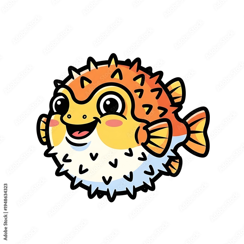 Fototapeta premium Smiling cartoon pufferfish illustration.