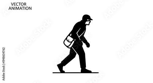 Silhouette of a man walking with a messenger bag, vector animation