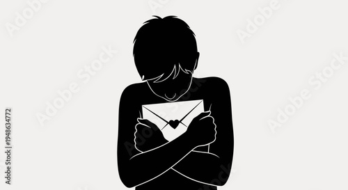 Silhouette of a person holding a love letter close, conveying affection and emotion.