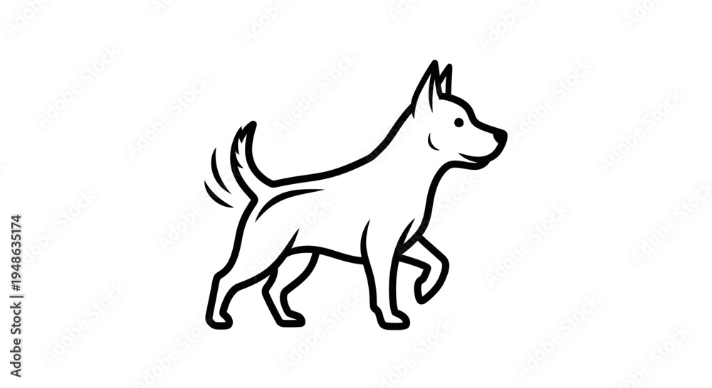 Fototapeta premium Simple Line Art Icon of a Happy Dog Walking, Clean Vector Illustration