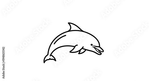 Simple Line Art Dolphin Jumping Out of Water, Minimalist Ocean Animal Illustration