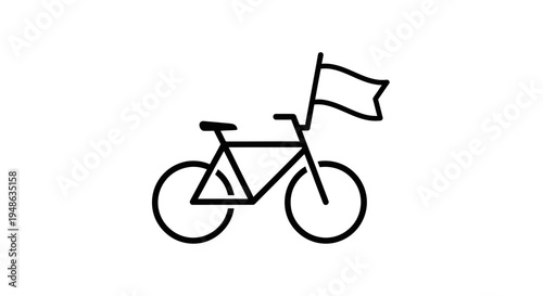 Simple Line Art Icon of a Bicycle with a Waving Flag