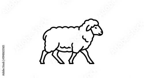 Simple Line Art Icon of a Sheep Walking, Minimalist Farm Animal Illustration