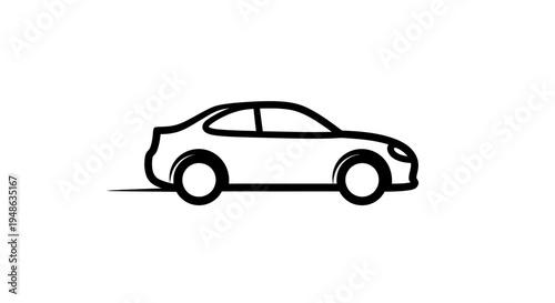 Simple Line Art Icon of a Moving Car, Minimalist Design